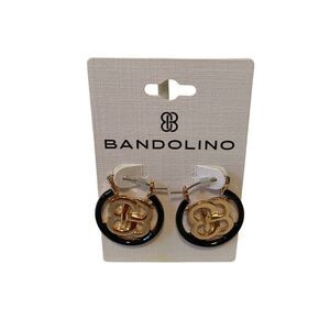 Bandolino Circular Logo Huggie Hoops in Gold & Black. Very Sharp Looking.